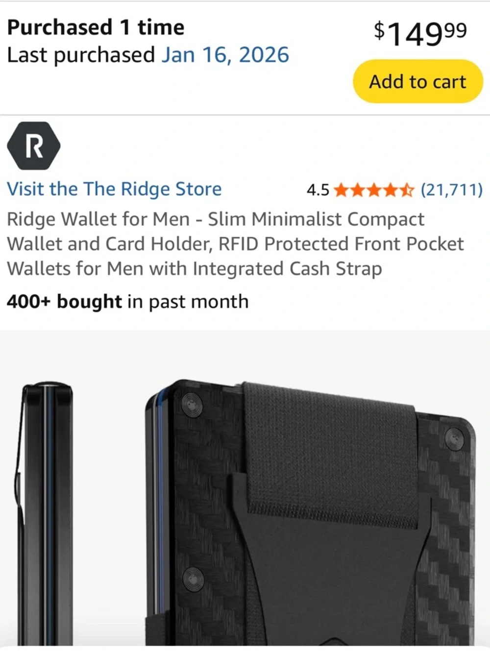 Ridge Carbon Fiber Money Clip Wallet - Black